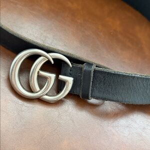 Gucci Interlocking G Buckle Leather Belt Black/Silver